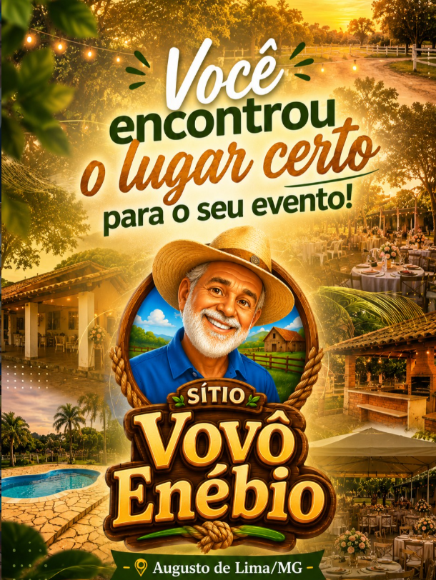 Sítio Vovô Enébio, em Augusto de Lima/MG, espaço para eventos em meio à natureza